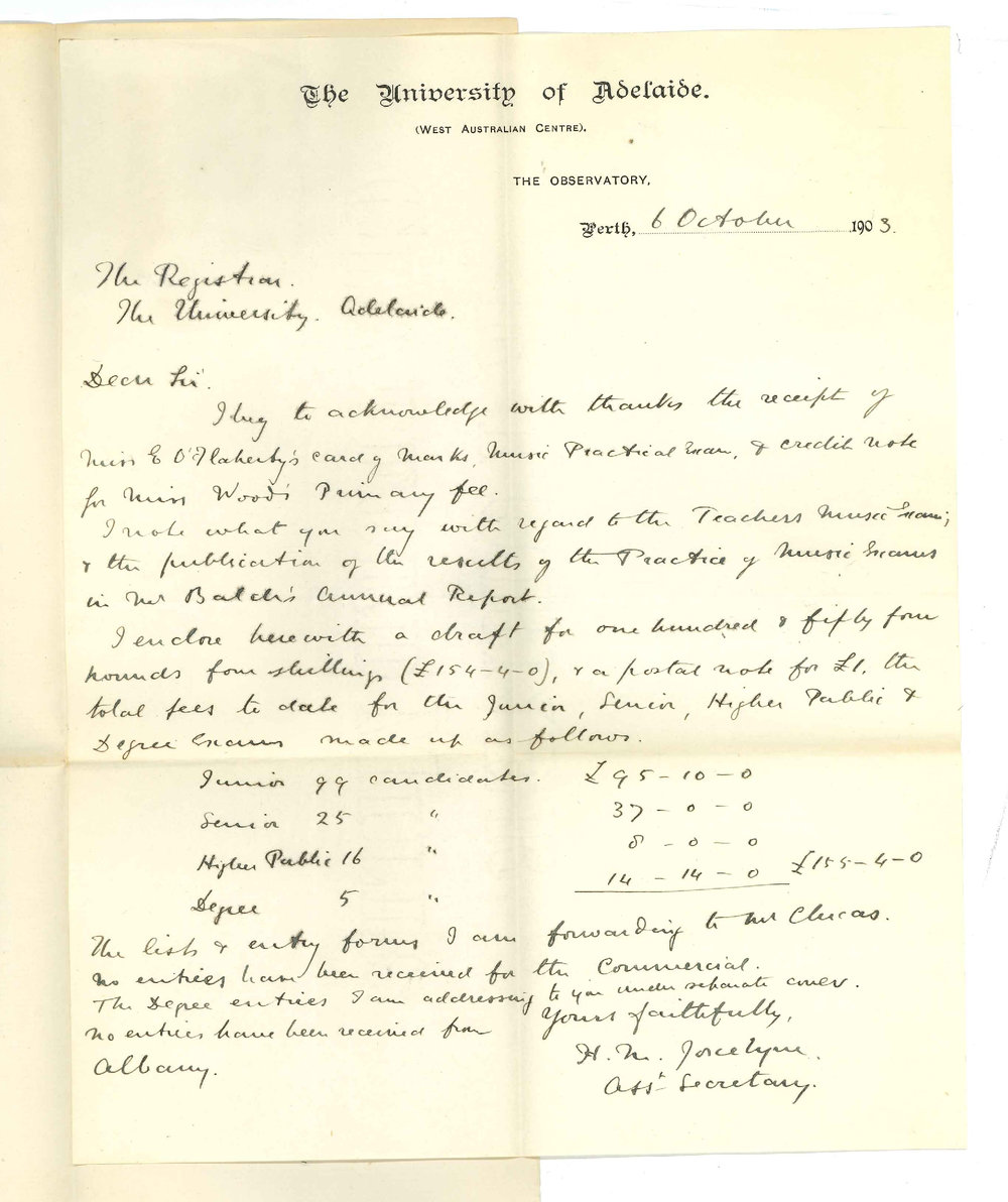 Henry Maurice Joscelyne - Perth WA - Forwarding Entries Public Exams and Fees