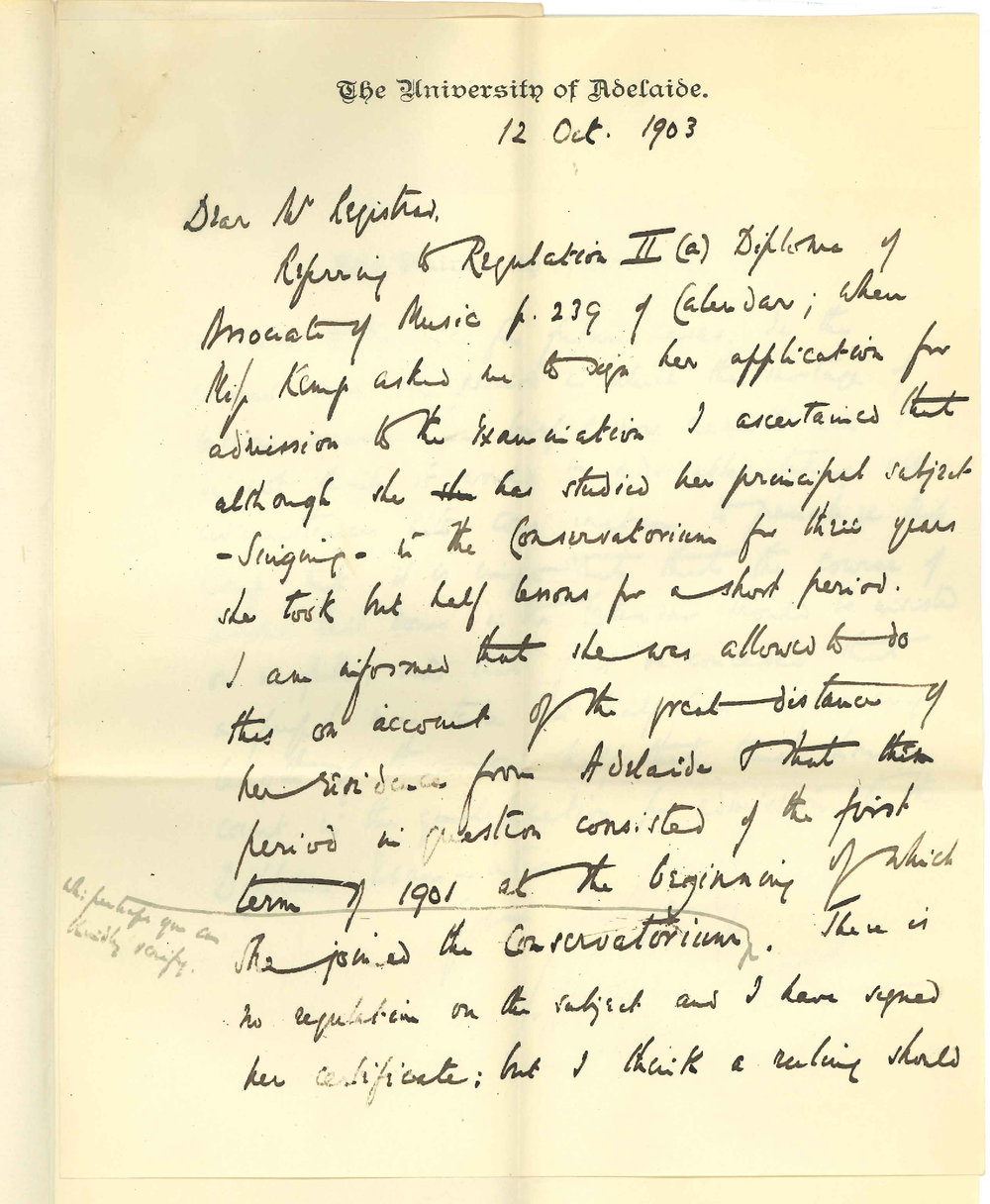 J Matthew Ennis Mus Doc - Adelaide - With regard to Miss Kemp and the Associateship