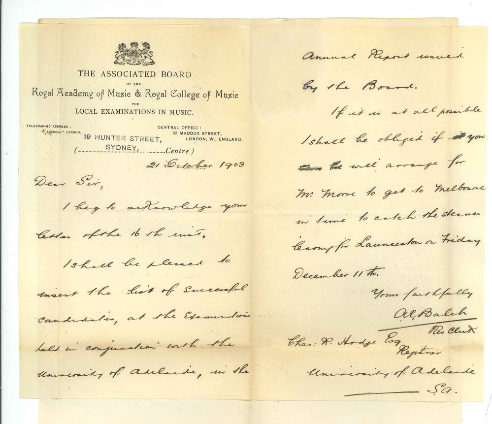 A E Balch - Secretary Associated Board RAM and RCM - Inserting particulars in Annual Report Date of Mr Moores return
