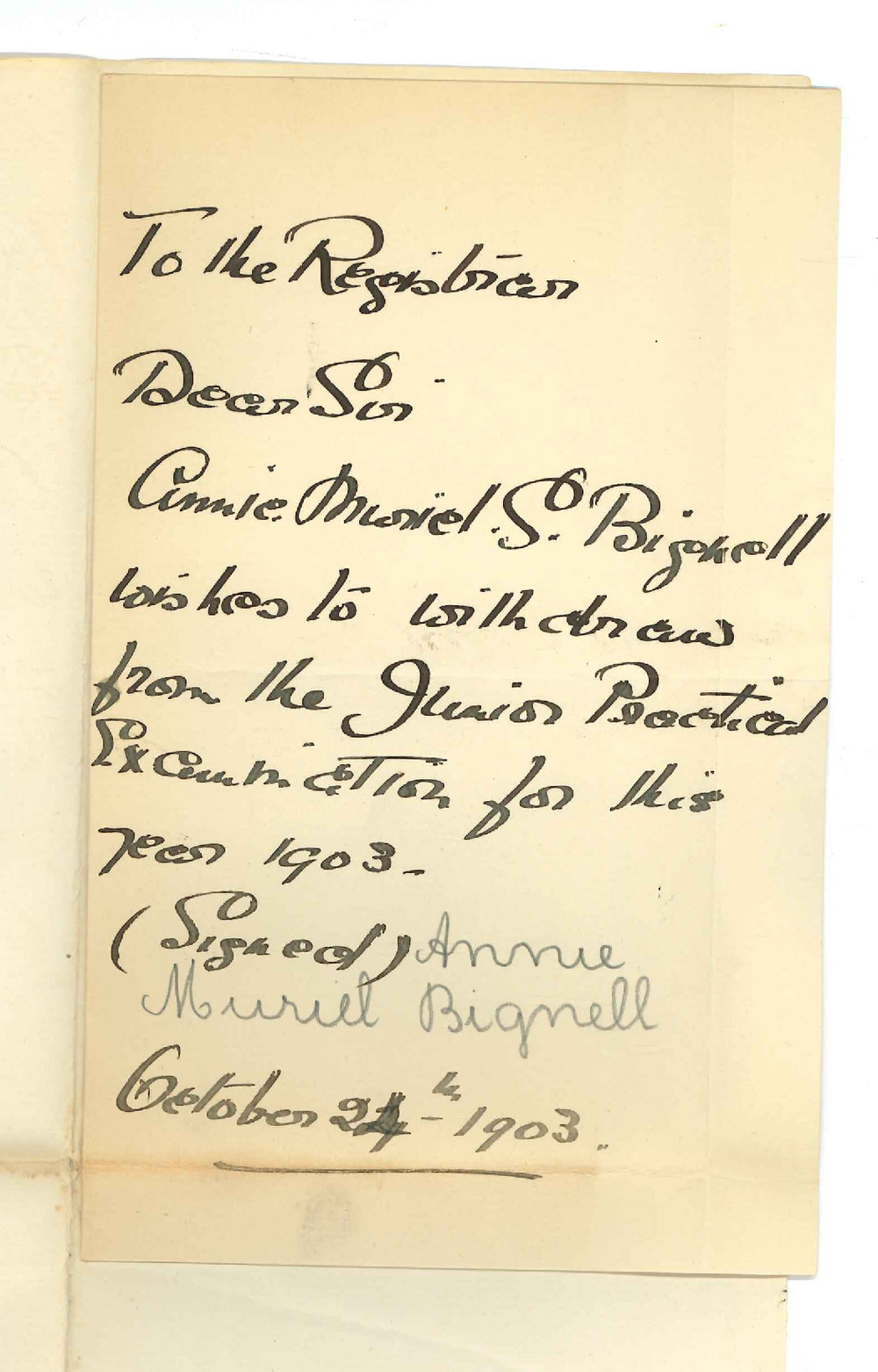 Miss Annie Muriel S Bignell - Walkerville - Withdrawal Junior Practice of Music