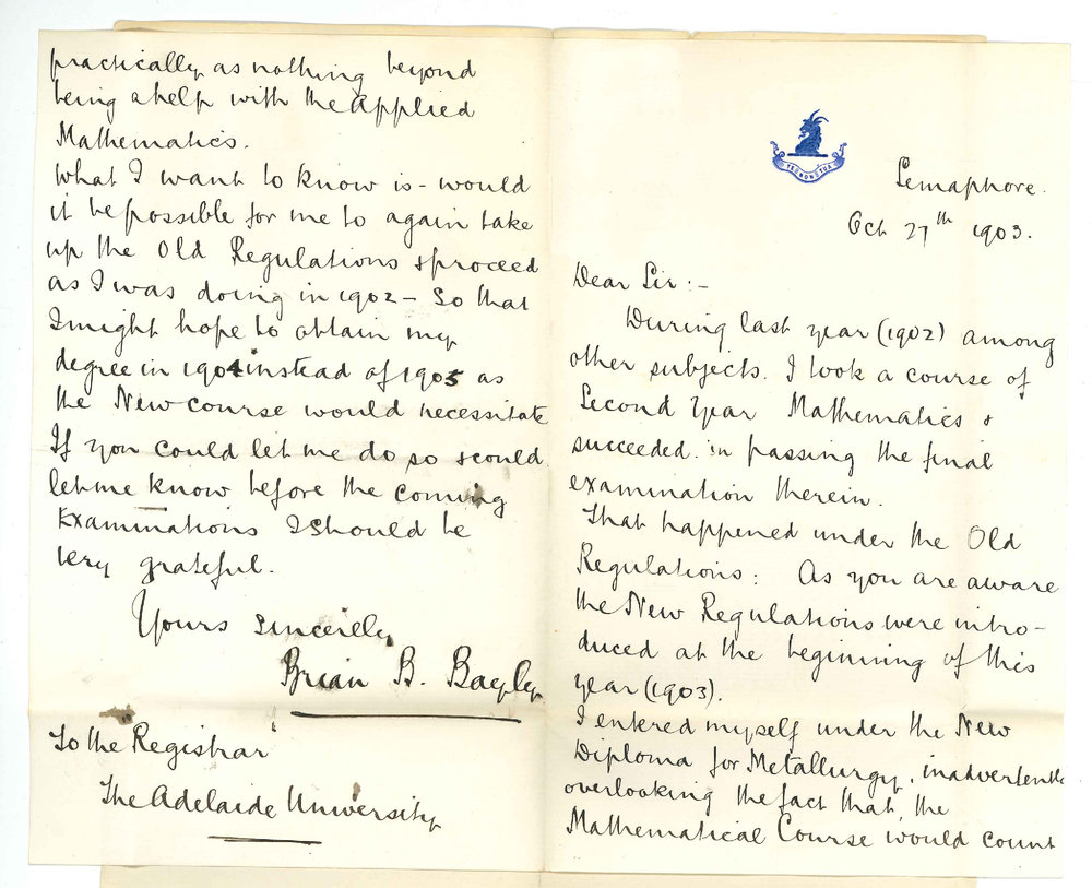 Brian B Bayly - Semaphore - Asking to be allowed to come under Old Regulations