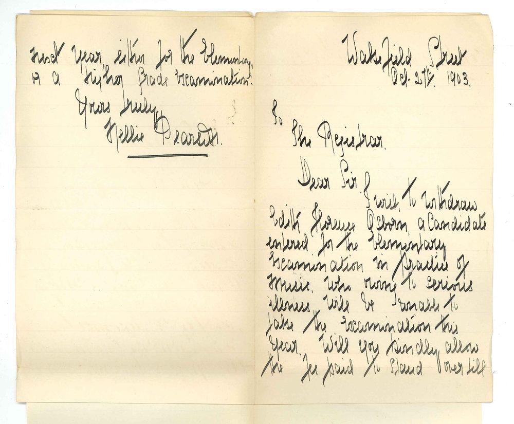Nellie Pearson - Wakefield Street Adelaide - Withdrawing Miss E F Osborn from Elementary Practice of Music