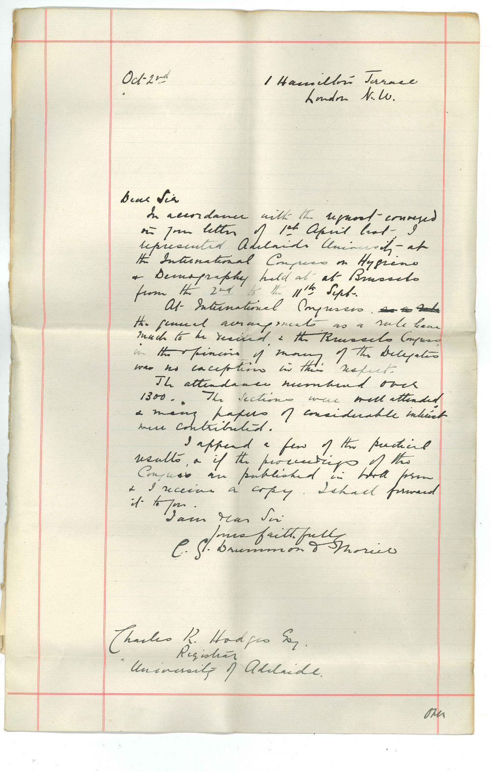 C S Drummond Morier - London NW - Reporting presence at International Congress