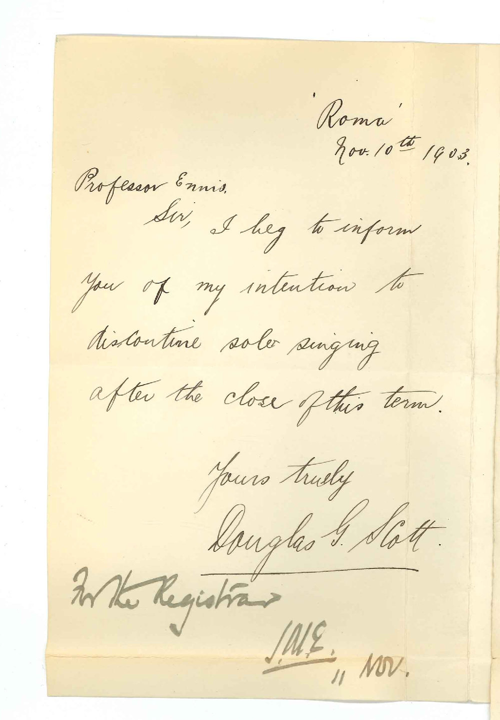 Douglas G Scott - Adelaide - Discontinuing Lessons Conservatorium