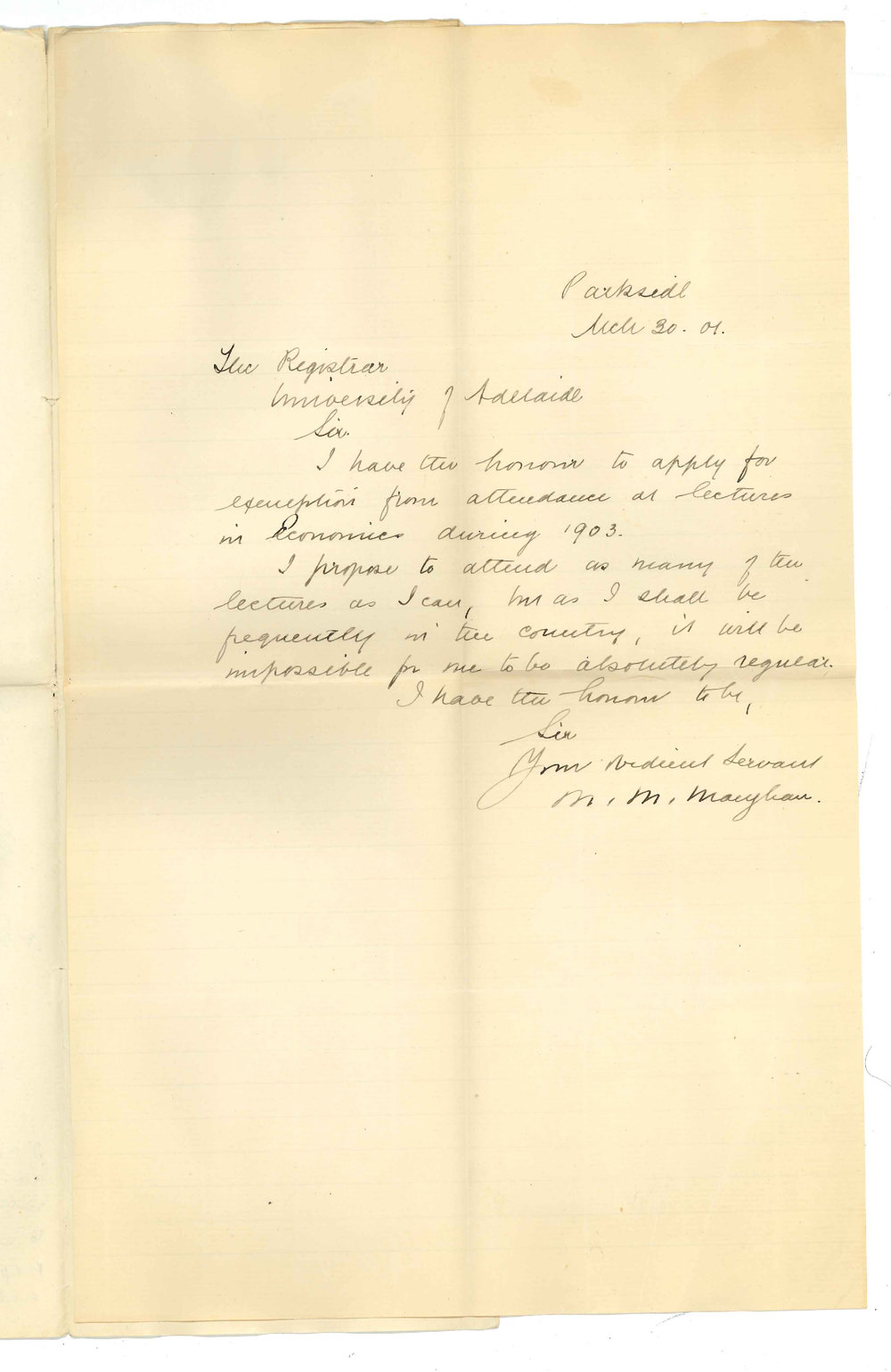 M M Maugham - Parkside - Exemption attendance at lectures