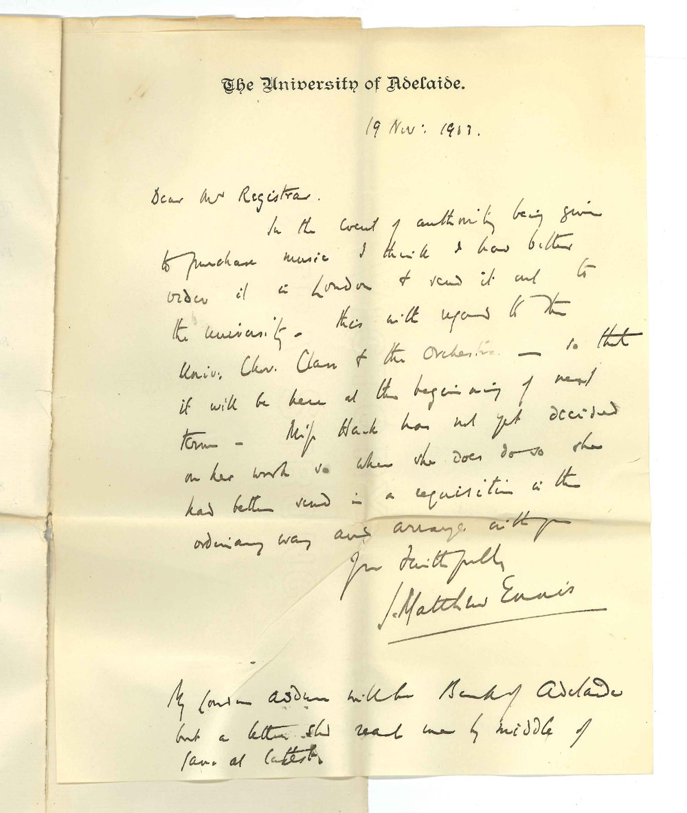 Professor Ennis - Conservatorium - Re Procuring Music in London for 1904