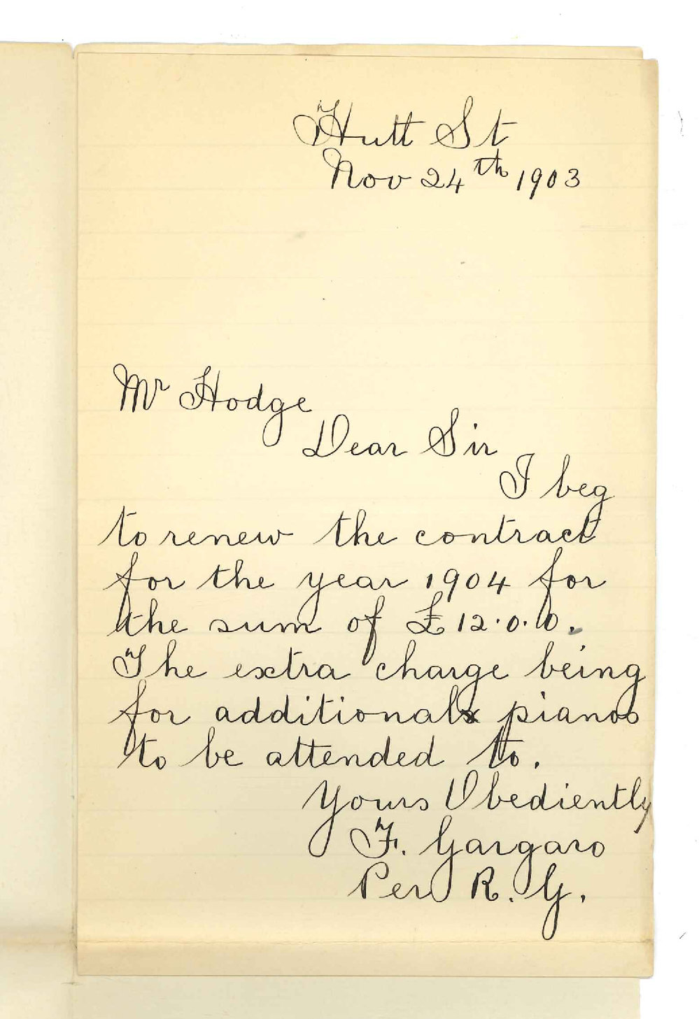 F Gargaro - Adelaide - Contract for Tuning Conservatorium