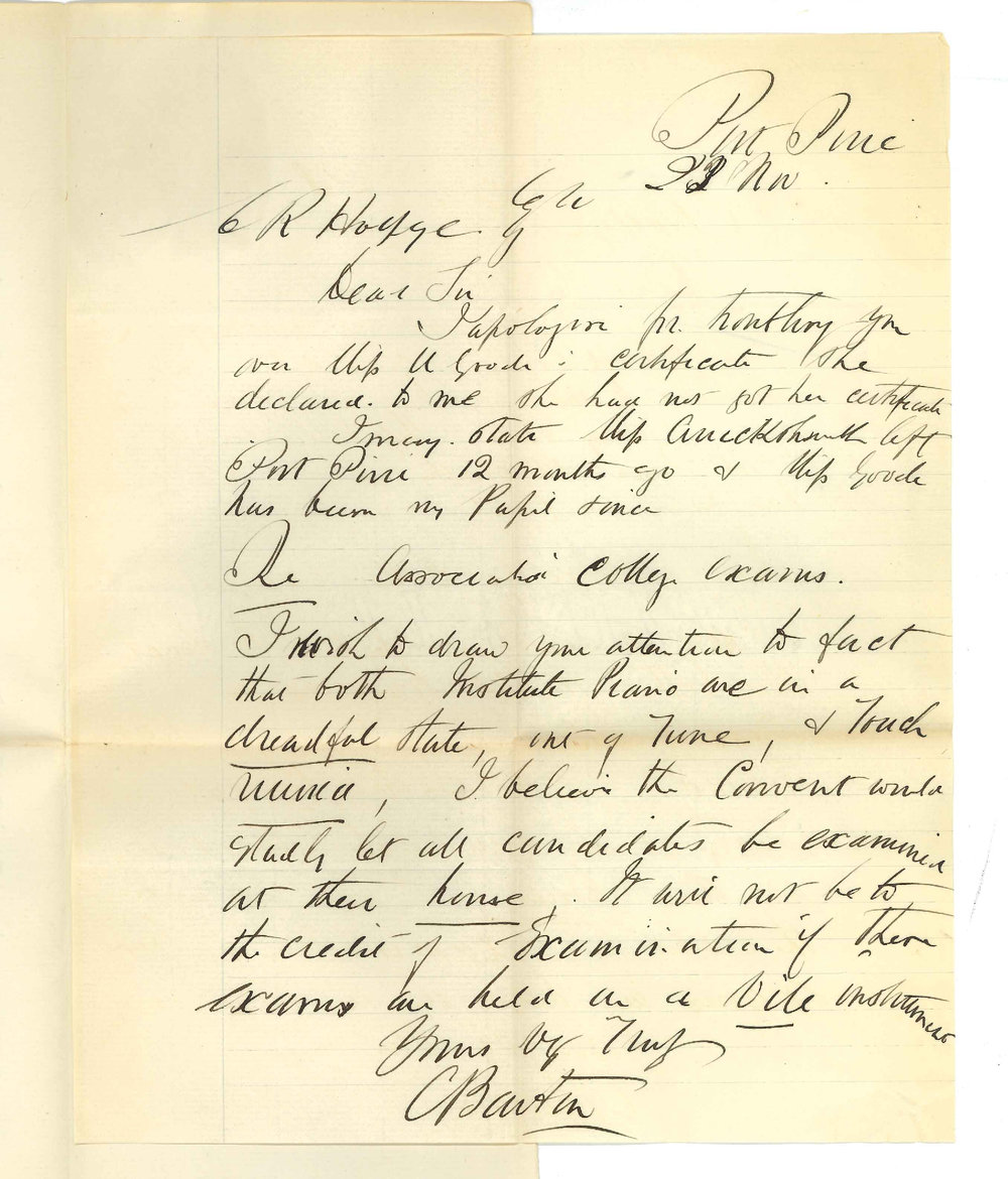 Caulfield Barton - Port Pirie - Re Miss Goodes Certificate and Institute Piano