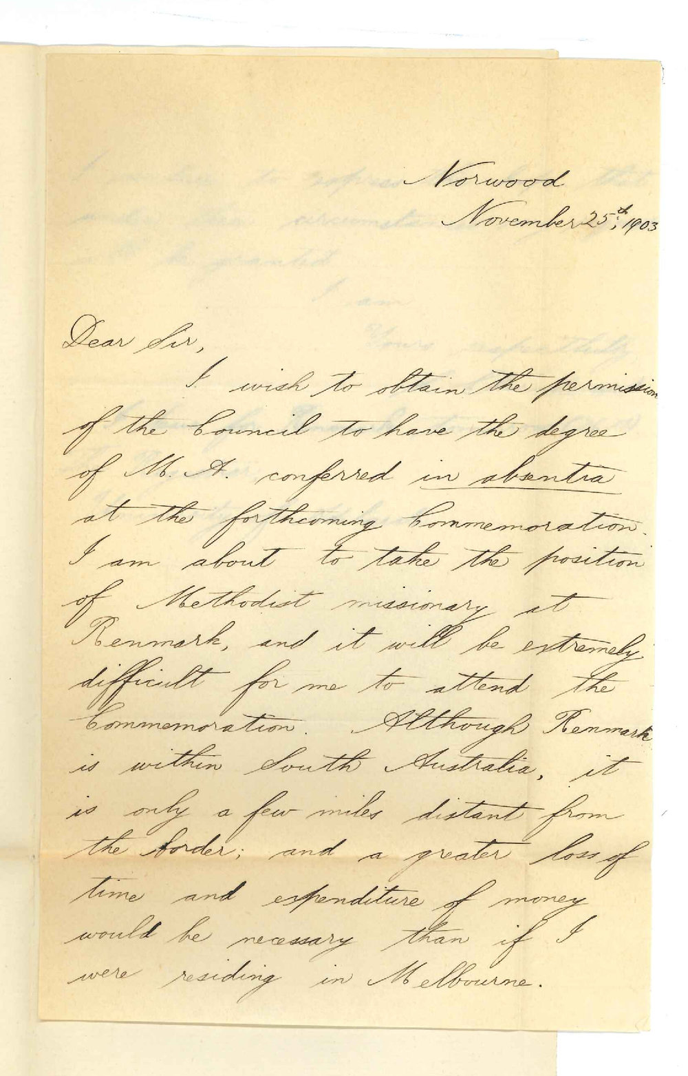 Spencer Churchward - Norwood - Asking for MA to be conferred in absentia