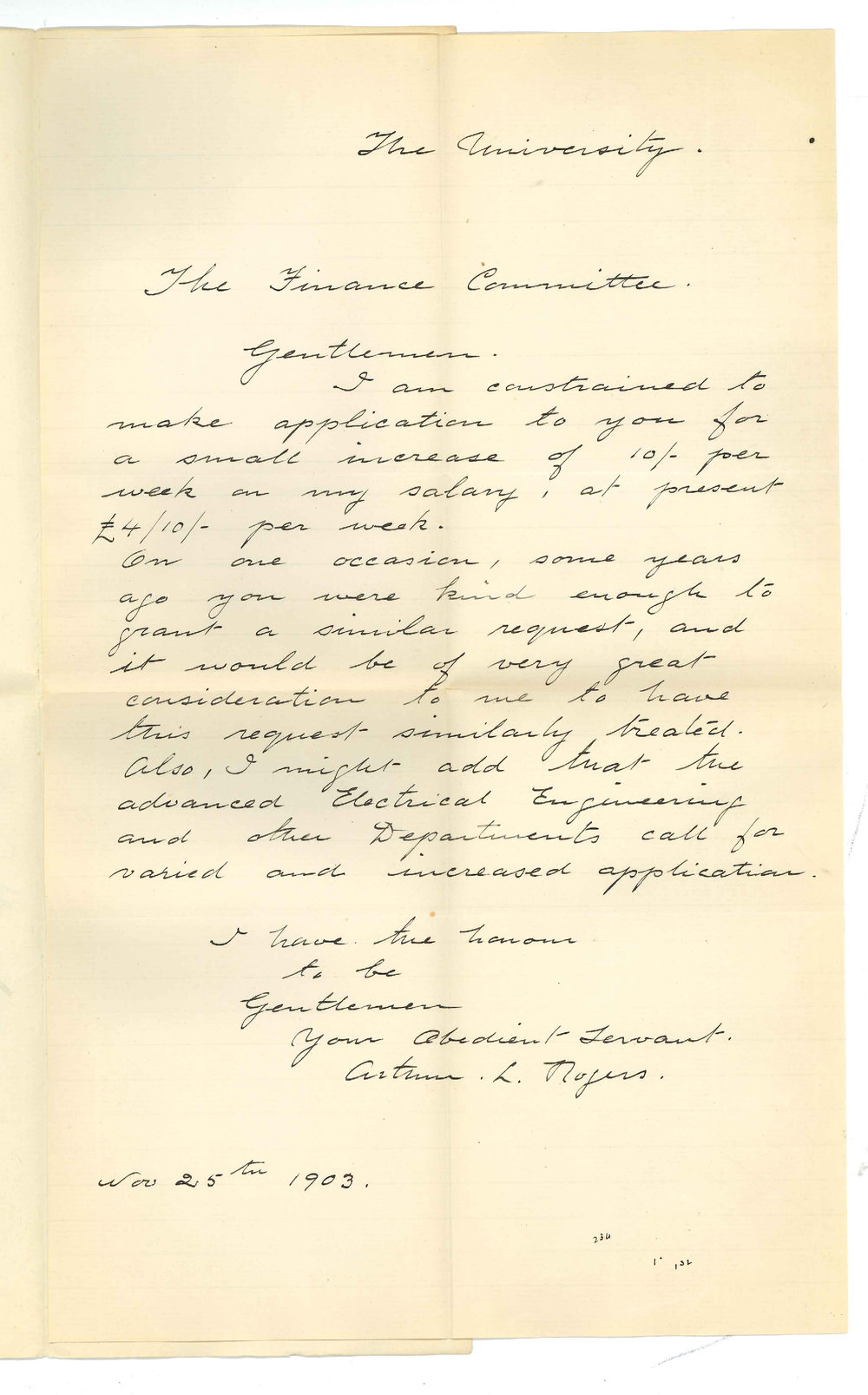 Arthur L Rogers - Adelaide - Asking for increase of Salary