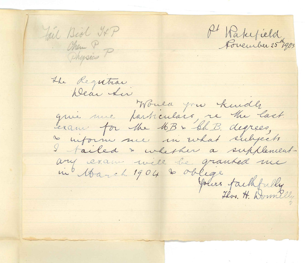 Thomas H Donnelly - Port Wakefield - Asking result MB ChB and whether Supplementary