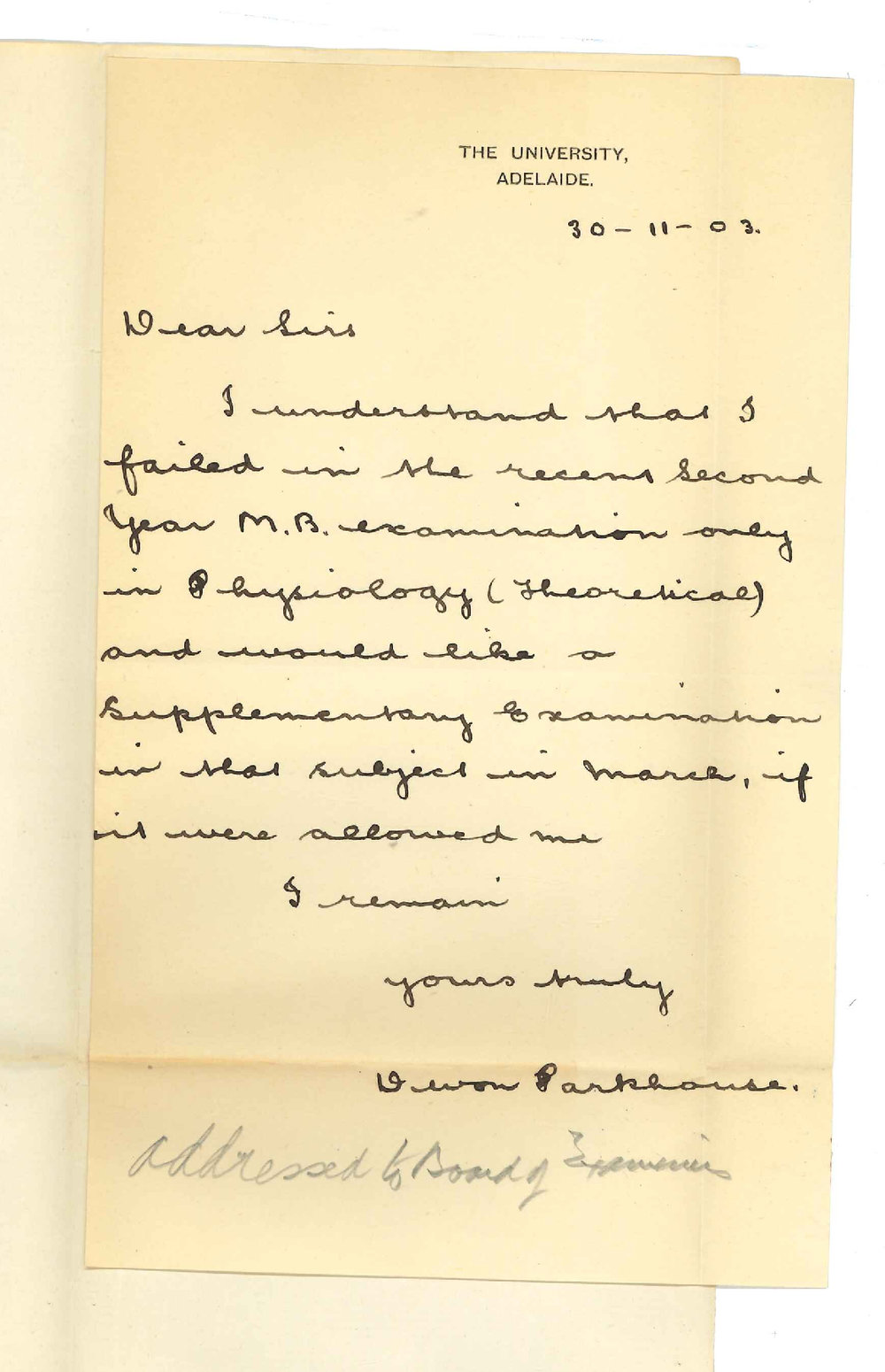 Devon Parkhouse - Adelaide - Application for Supplementary Exam