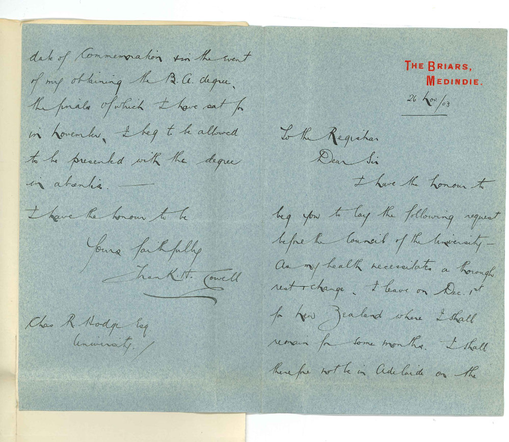 Frank H Cowell - Medindie - Requesting that Degree be conferred in Absentia