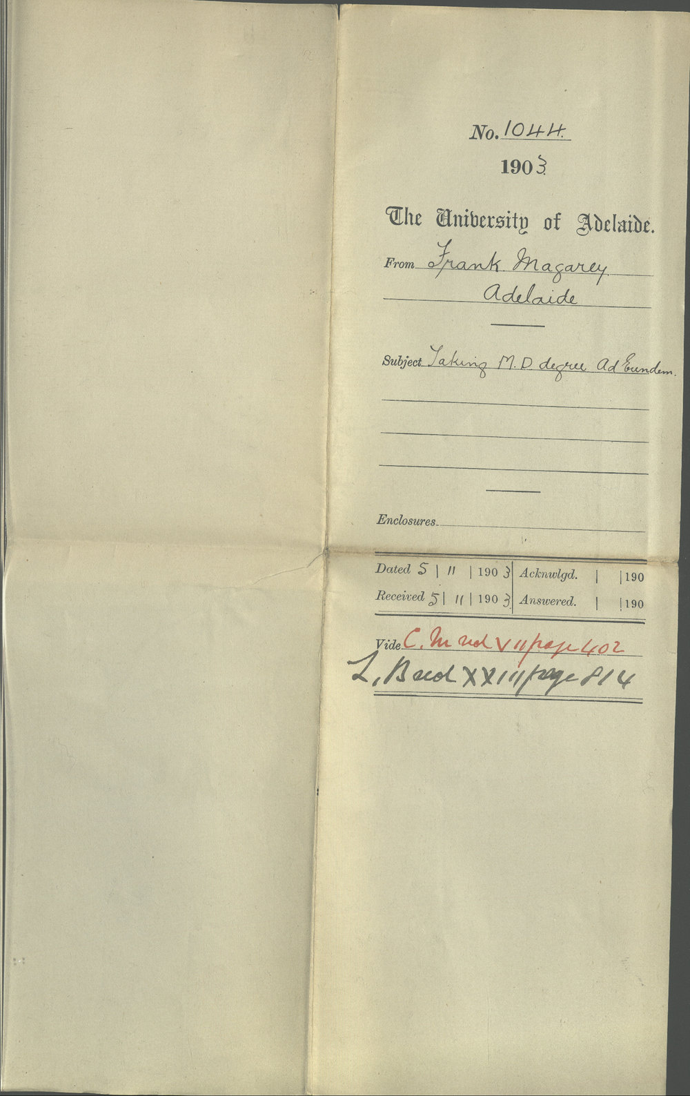 Frank Magarey - Adelaide - Taking MD Degree Ad Eundem