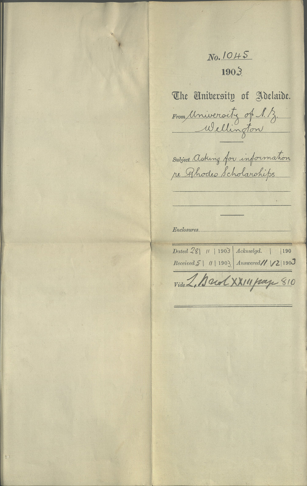 University of New Zealand - Wellington - Asking for information re Rhodes Scholarships