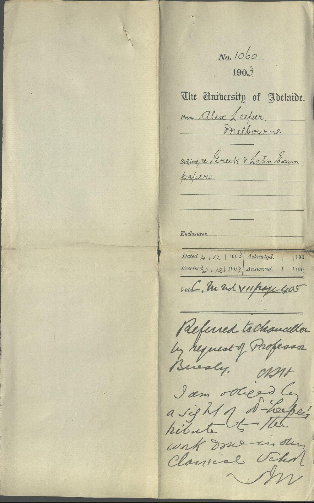 Alex Leeper - Melbourne - Greek and Latin Exam Papers