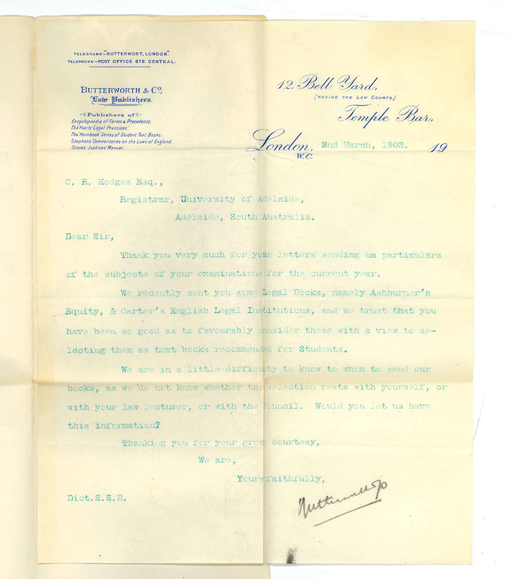 Butterworth and Co - Law Publishers - London - With respect to text books for CCB course