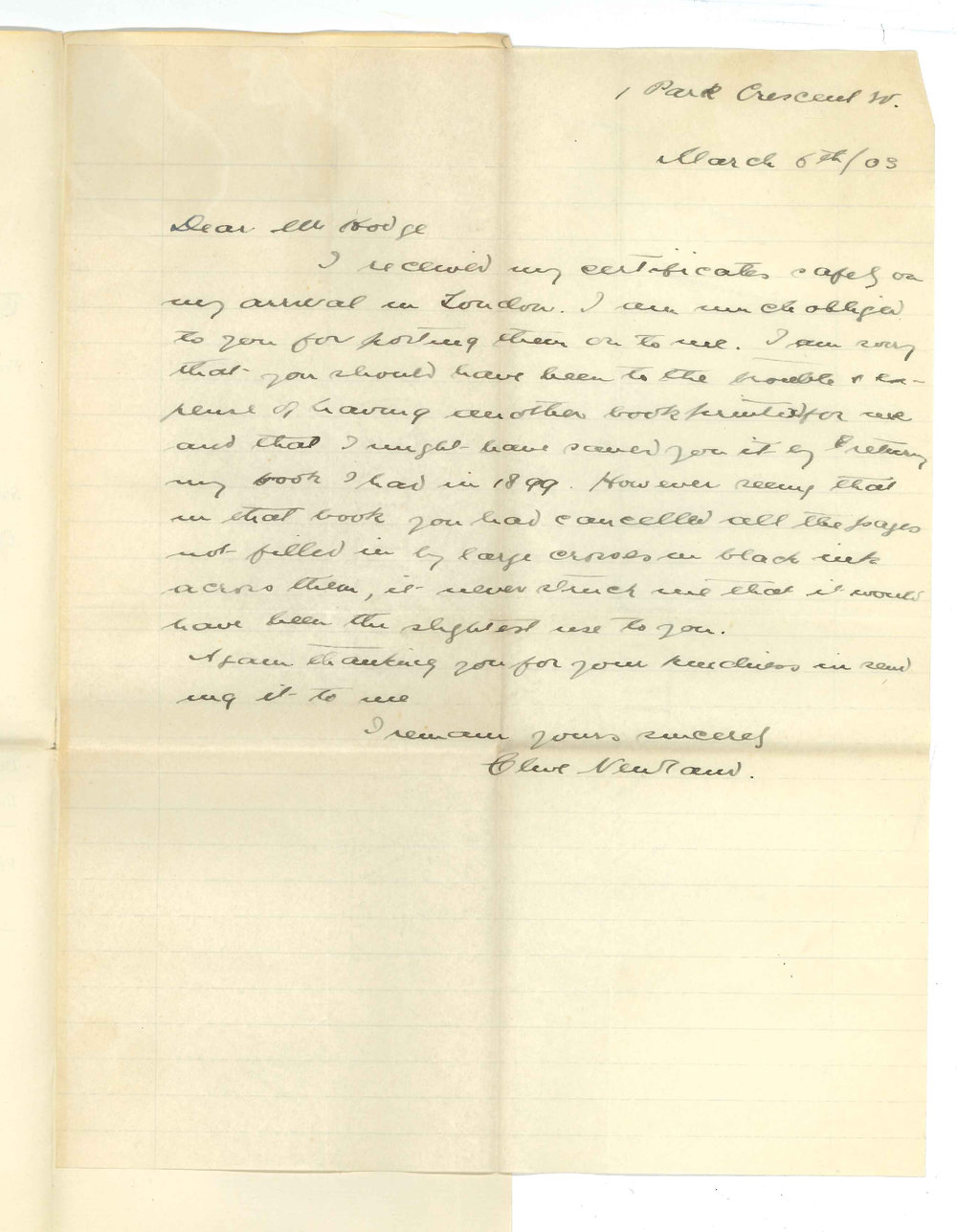 Clive Newland MB BS - London - Acknowledging receipt of Medical Certificates