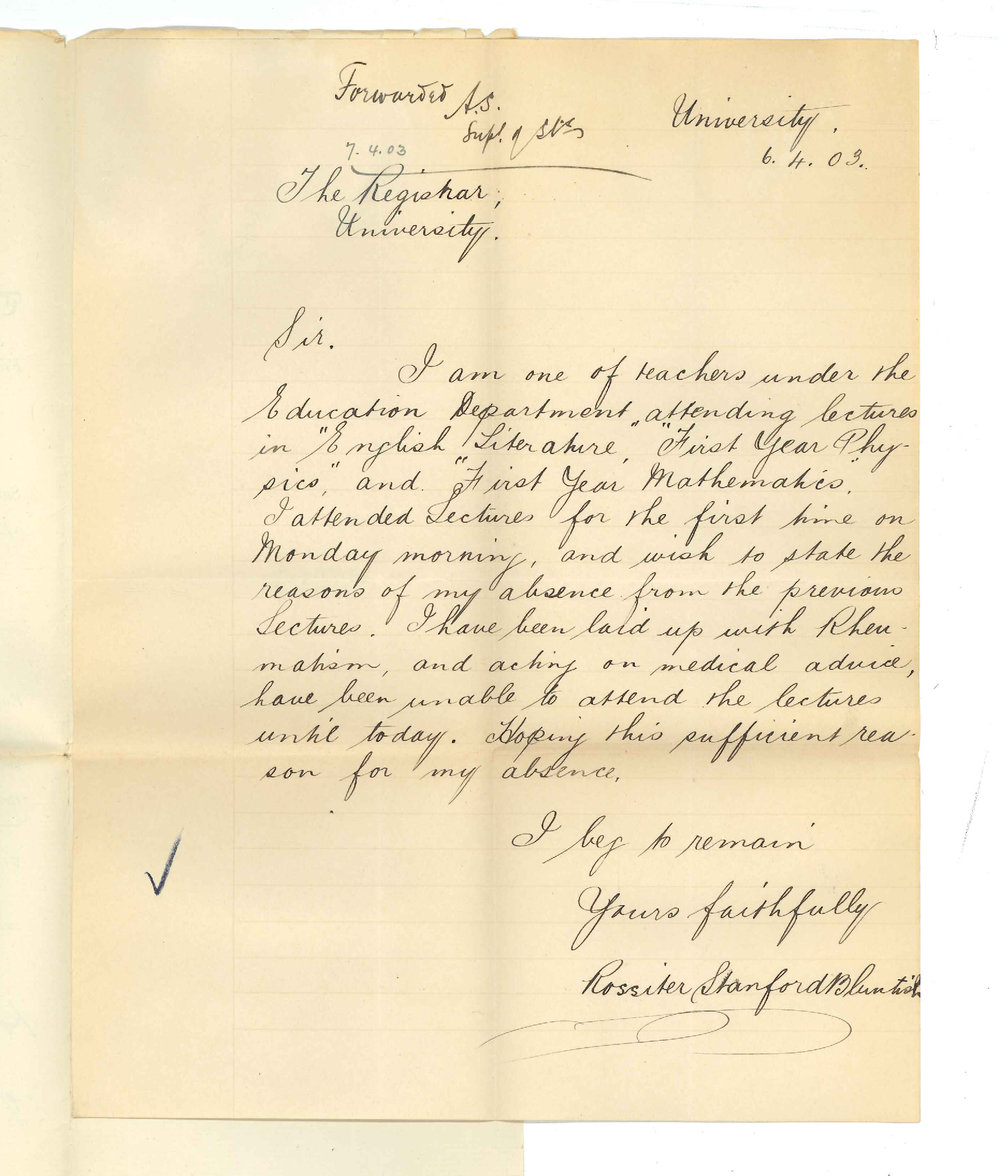 Rossiter Stanford Bluntish - The University - Explaining reason of absence