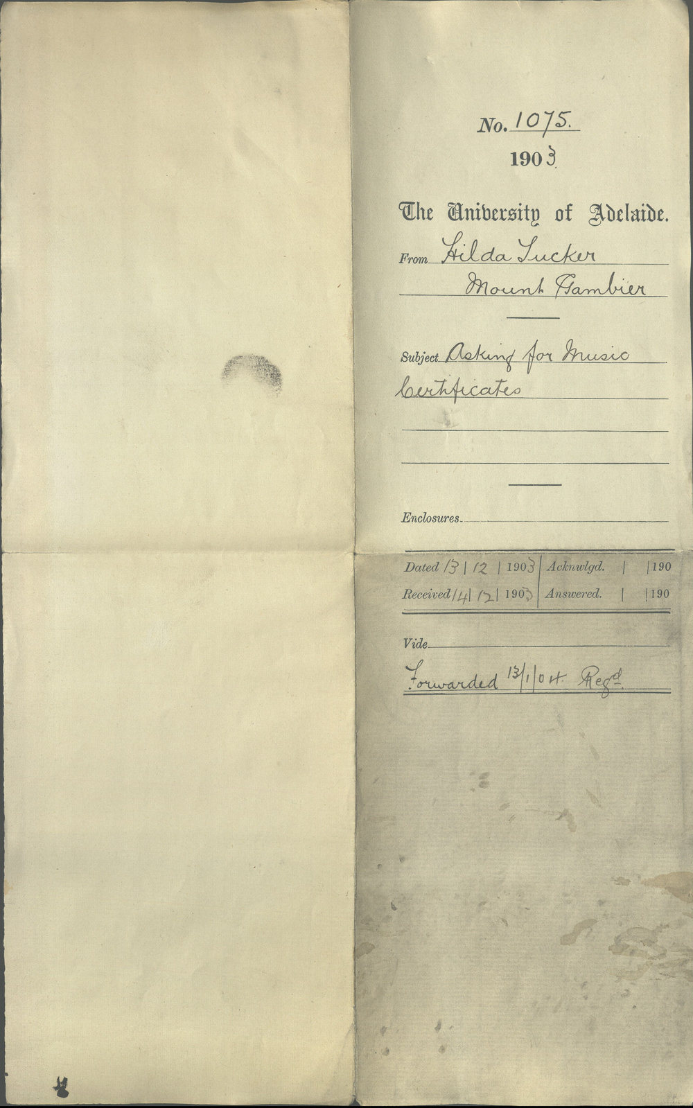 Hilda Tucker - Mount Gambier - Asking for Music Certificates