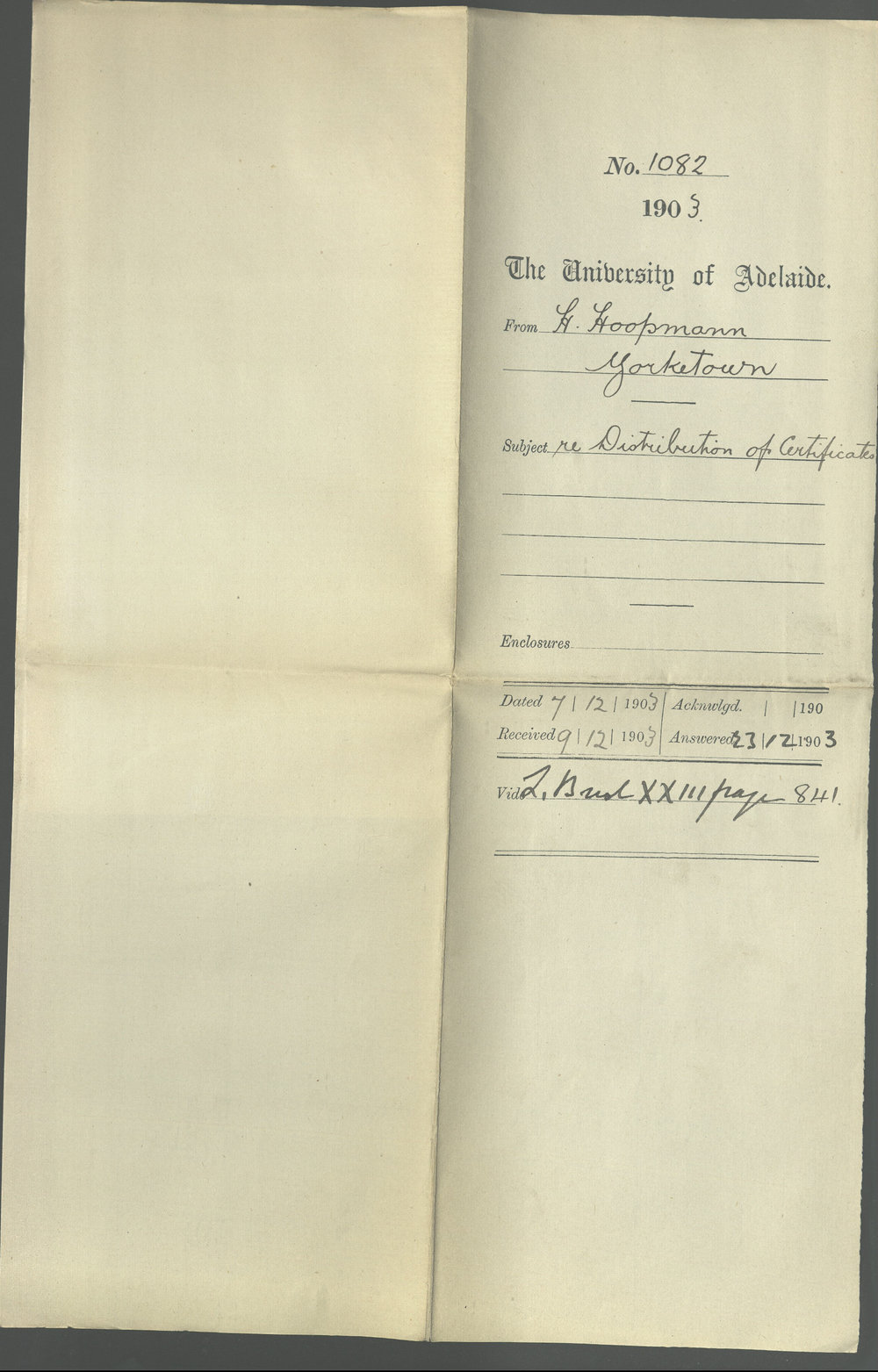 H Hoopmann - Yorketown - Distribution of Certificates