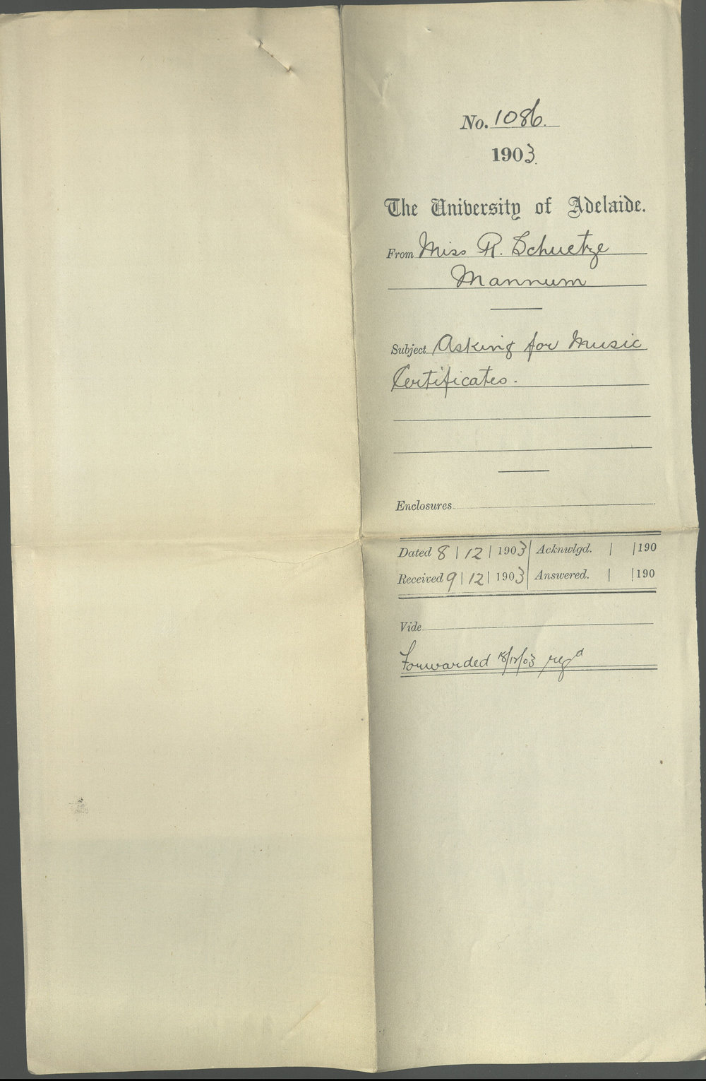 Miss Renie Schuetze - Mannum - Asking for Music Certificates
