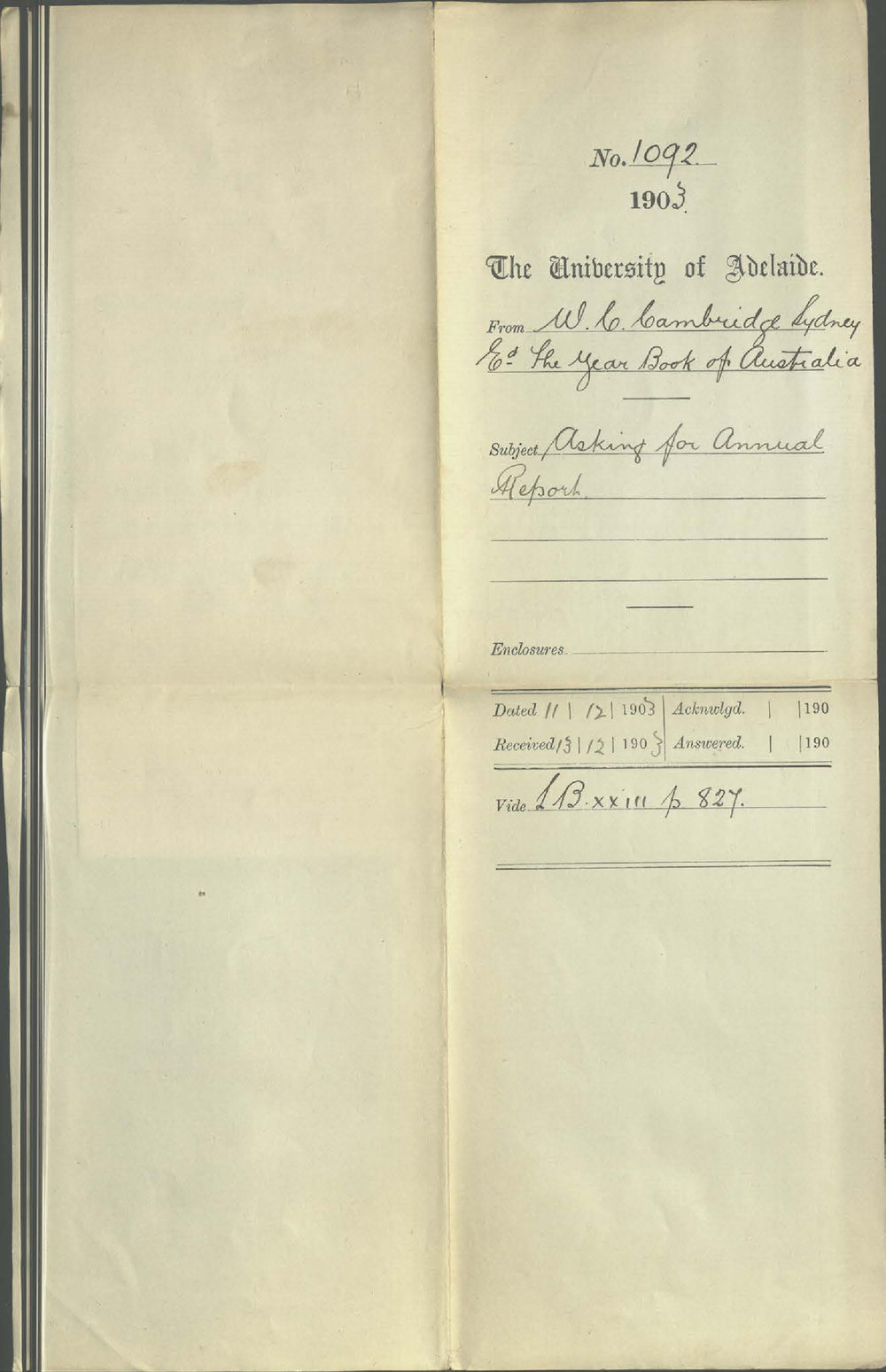 Walter C Cambridge - Sydney Education The Year Book of Australia - Asking for Annual Report