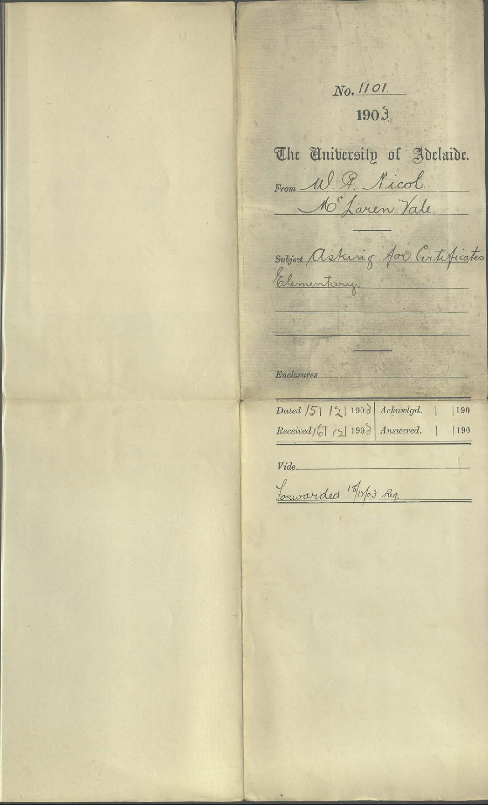 W R Nicol - McLaren Vale - Asking for Certificates Elementary