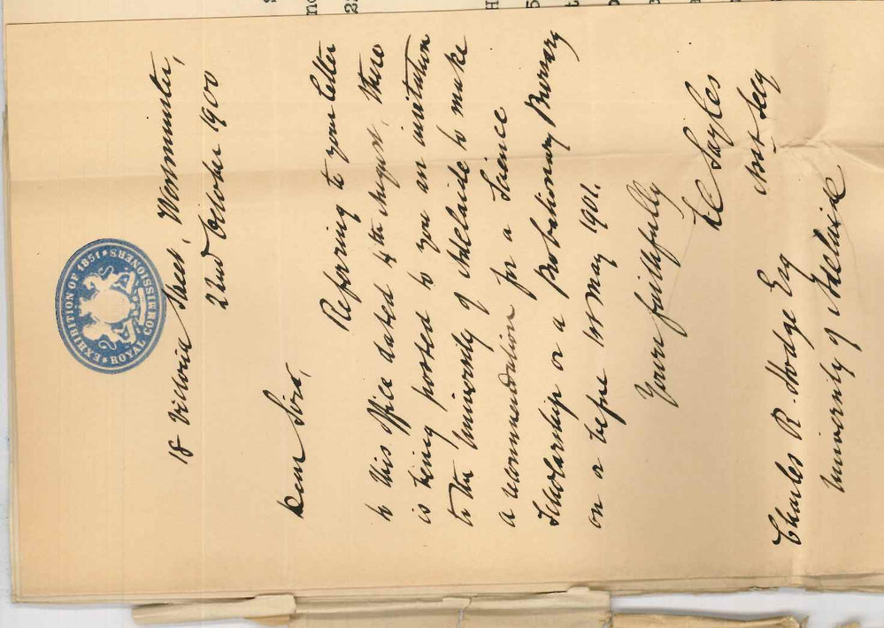 Sir Arthur Ellis - Westminster - Offering Exhibition and Bursary for 1901