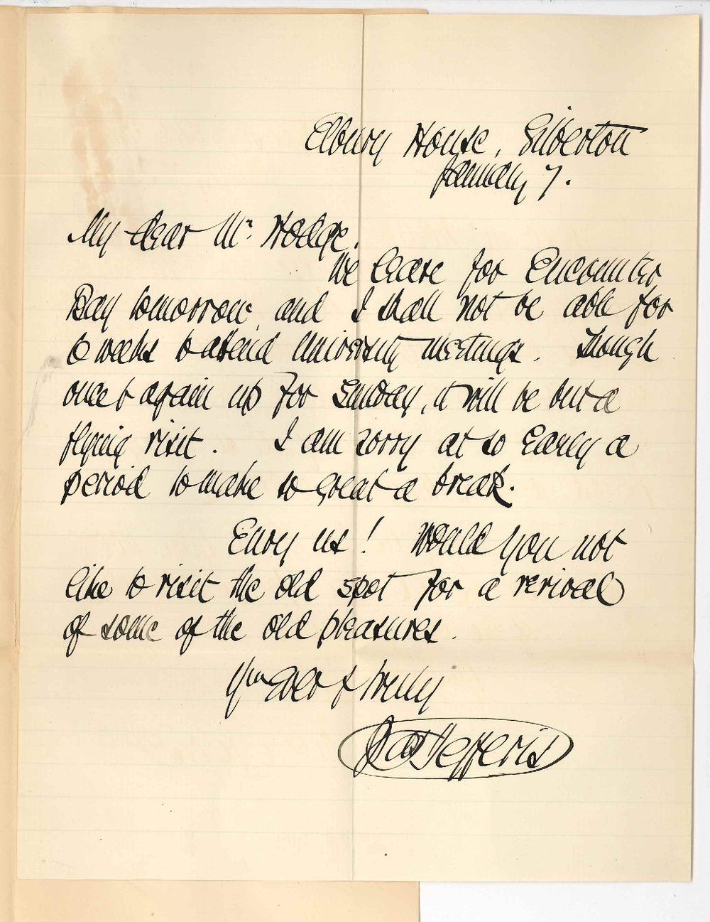 Reverend Dr Jefferis - Elbury House Gilberton - Cannot attend meetings out of town for 6 weeks