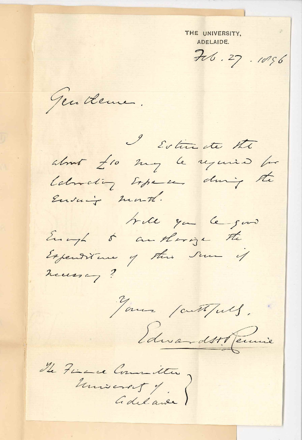 Professor Edward Henry Rennie - The University - Laboratory expenses for March &pound;10