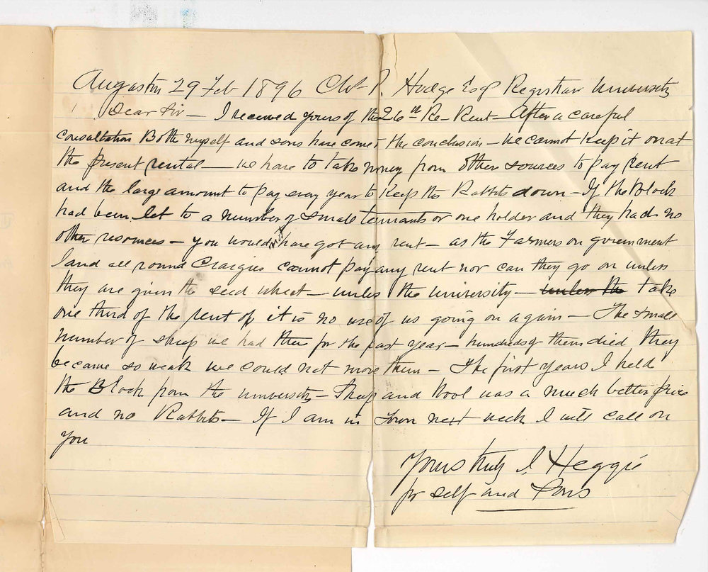 James Heggie - Angaston - Petition for reduction of rent