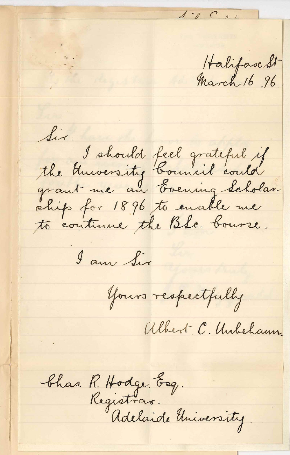 Arthur C Unbehaun - J E Fitzgerald - E J Molony - Applications for Evening Scholarships