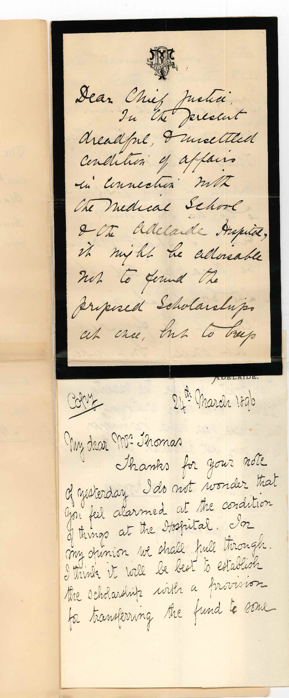 Mrs Eleanor Davies Thomas - Blackwood - Forwarded by the Chancellor Proposed Medical Scholarships