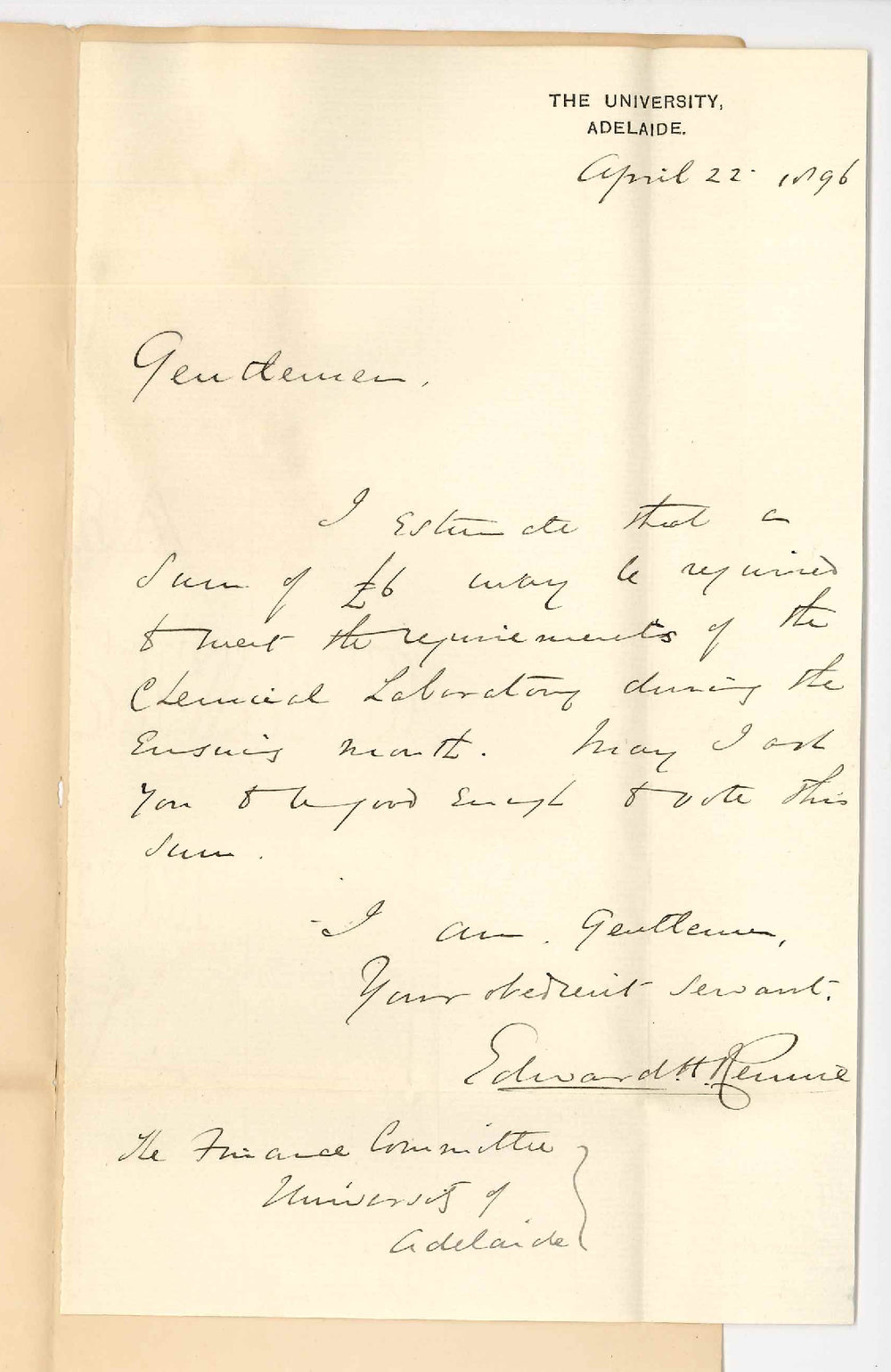 Professor Edward Henry Rennie - The University - Laboratory expenses for May &pound;6