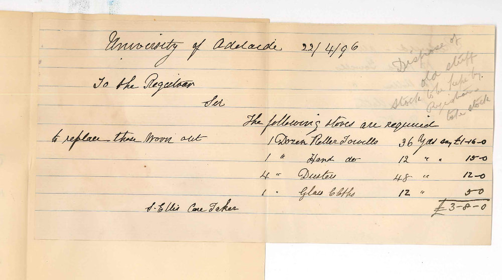 S Ellis - Caretaker of University - Request for new stores