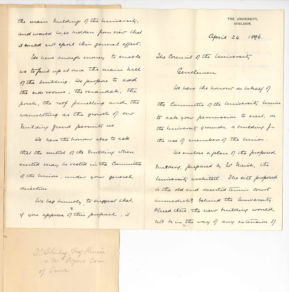 University Union - Professor William Henry Bragg and Mr John Anderson Hartley - Re erection of Building