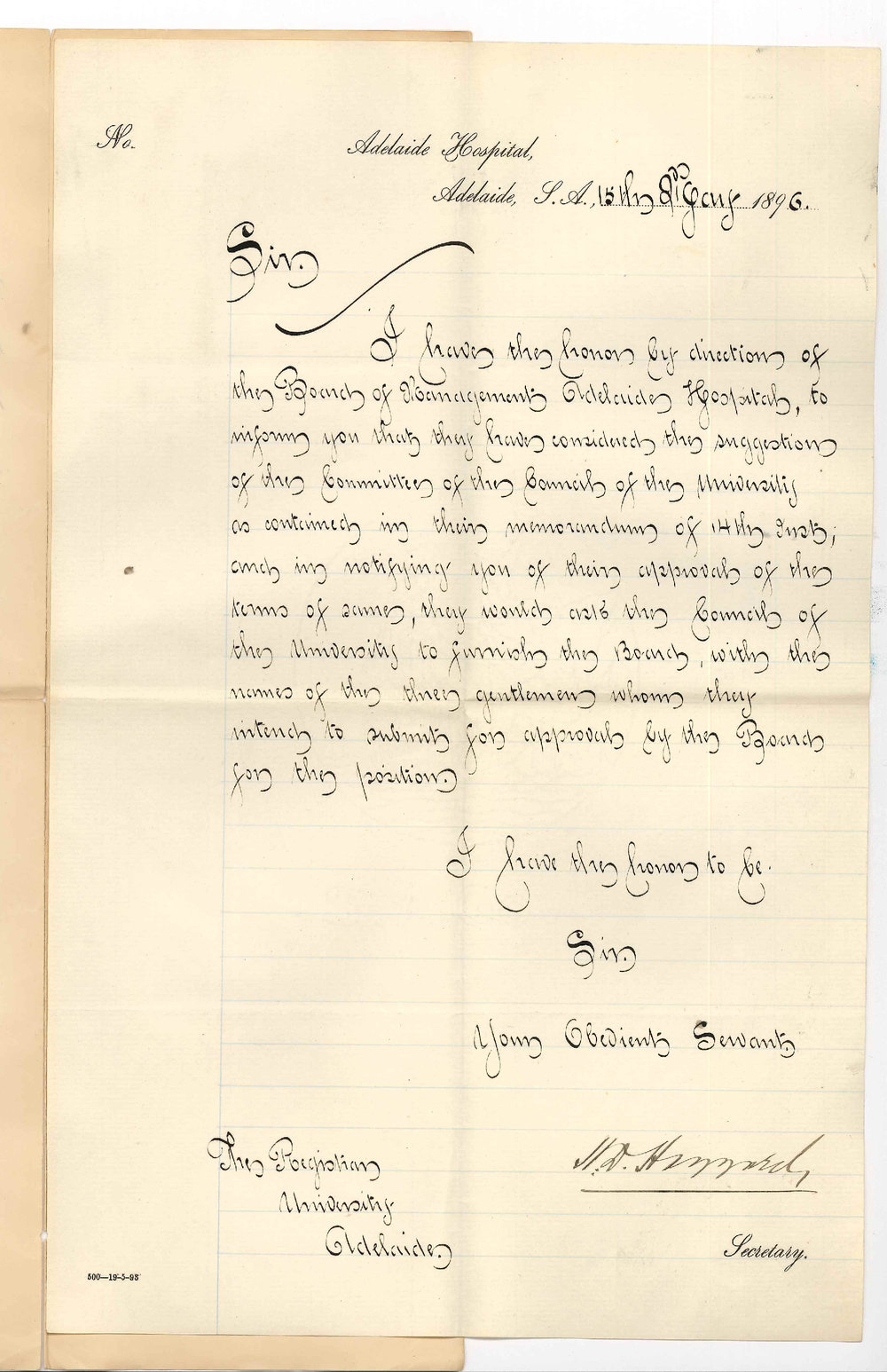 H D Haggard - Secretary - Adelaide Hospital - Regarding appointment of Clinical Instructors