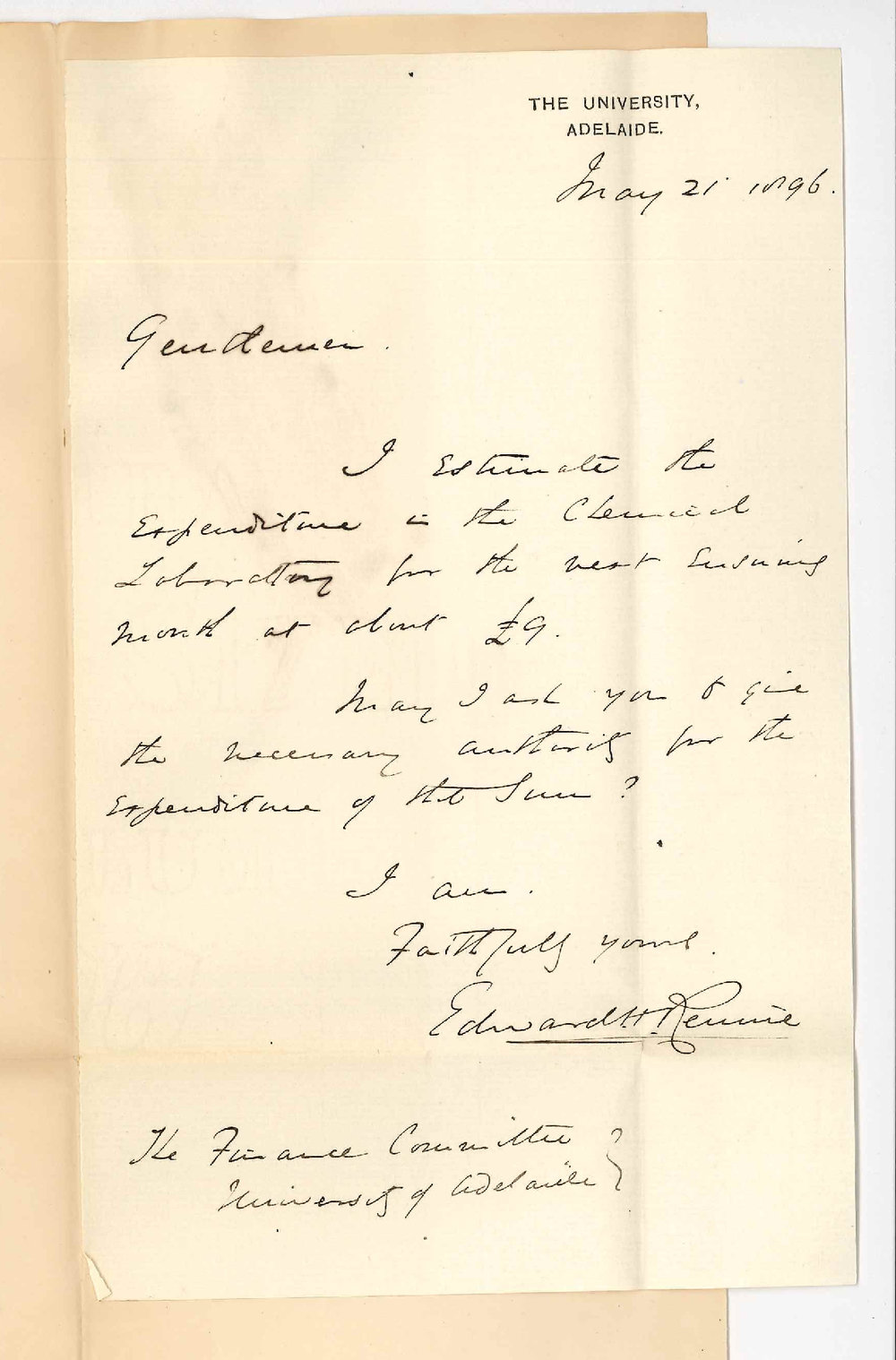 Professor Edward Henry Rennie MA - The University - Laboratory expenses for June &pound;9