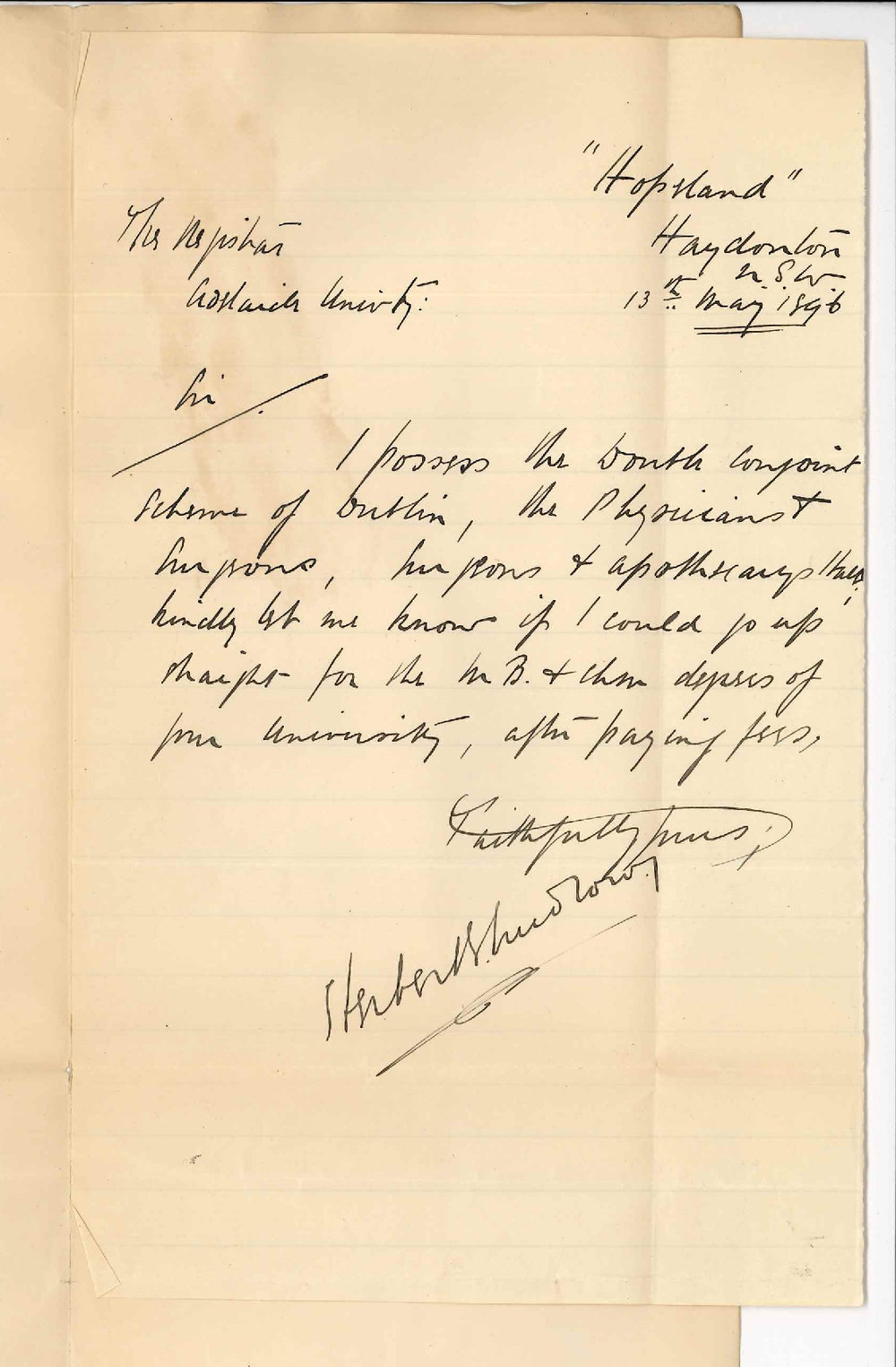 H E Ludlow - Hopeland Haydonton NSW - Admission ad eundem statum