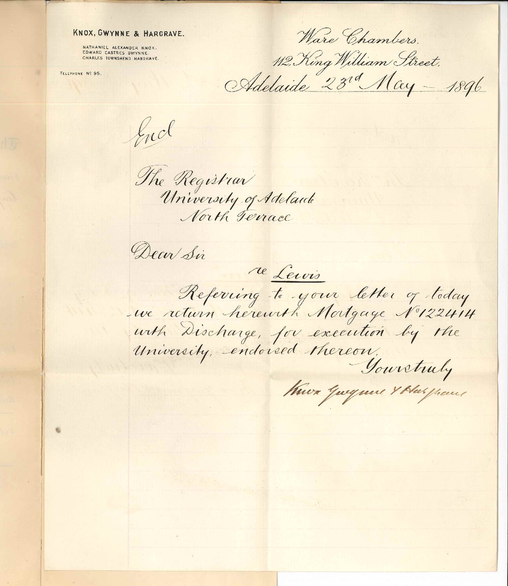 Knox Gwynne and Hargrave - King William Street Adelaide - Lewis mortgage for discharge