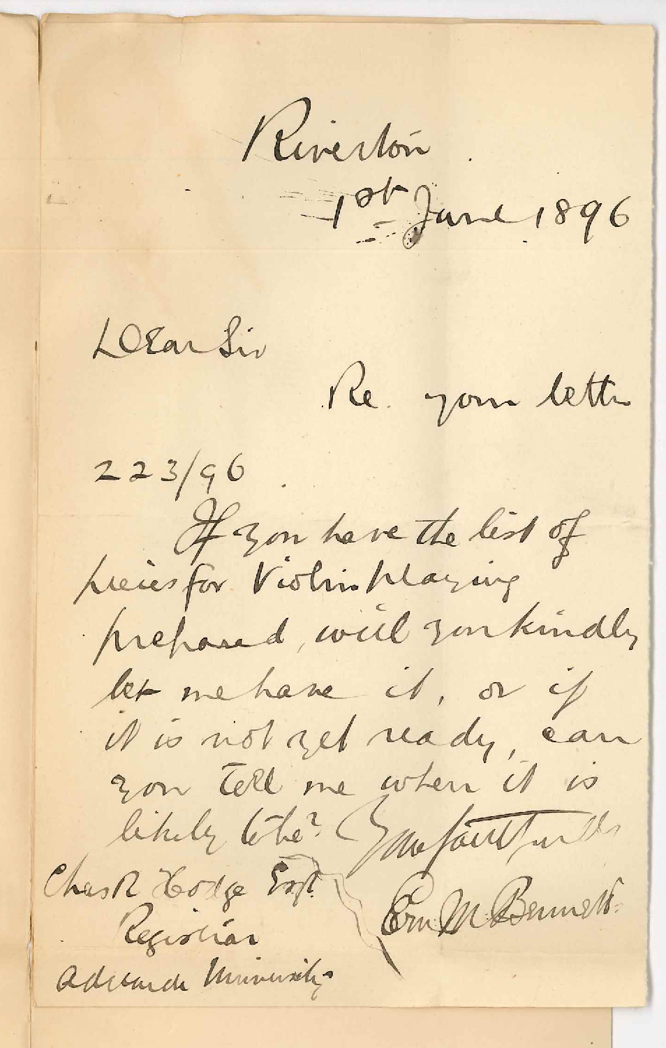 Erin M Bennett - Riverton - List of Pieces for Violin Playing