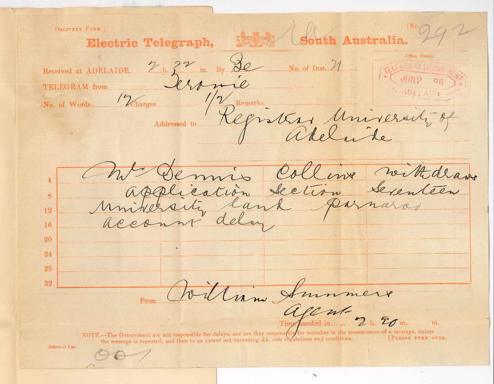 William Summers - Terowie  Telegram - Collins withdraws application section 17 Parnaroo