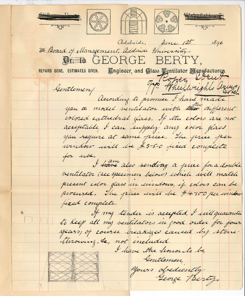 George Berty - Roper Street Adelaide - Tender for ventilation of Library windows