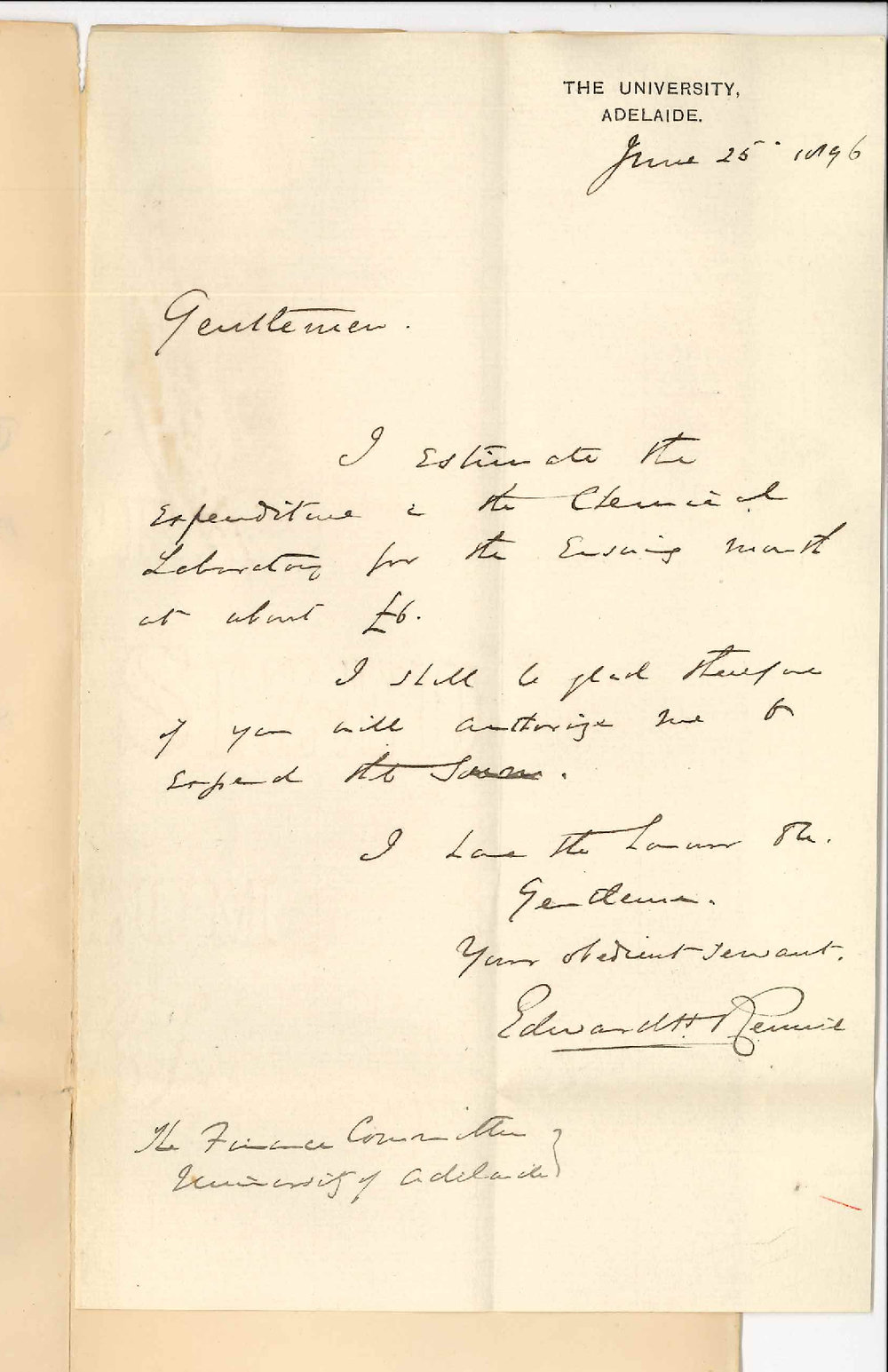 Professor Edward Henry Rennie - Laboratory Expenses for July &pound;6