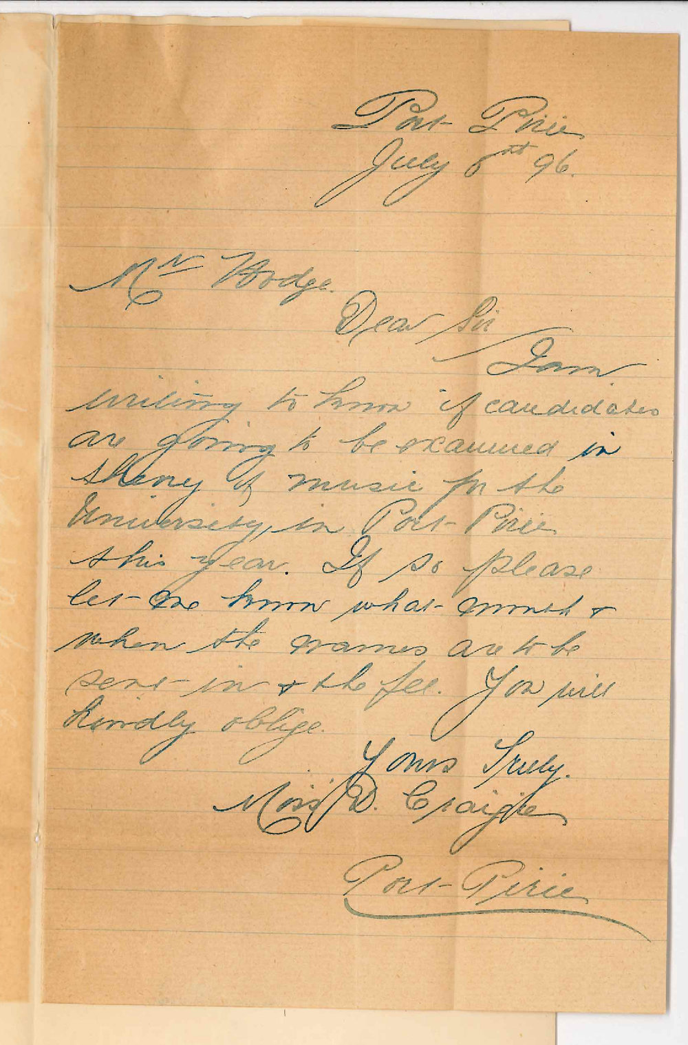 Miss D Craigie - Port Pirie - Local Theory Music Exam at Port Pirie