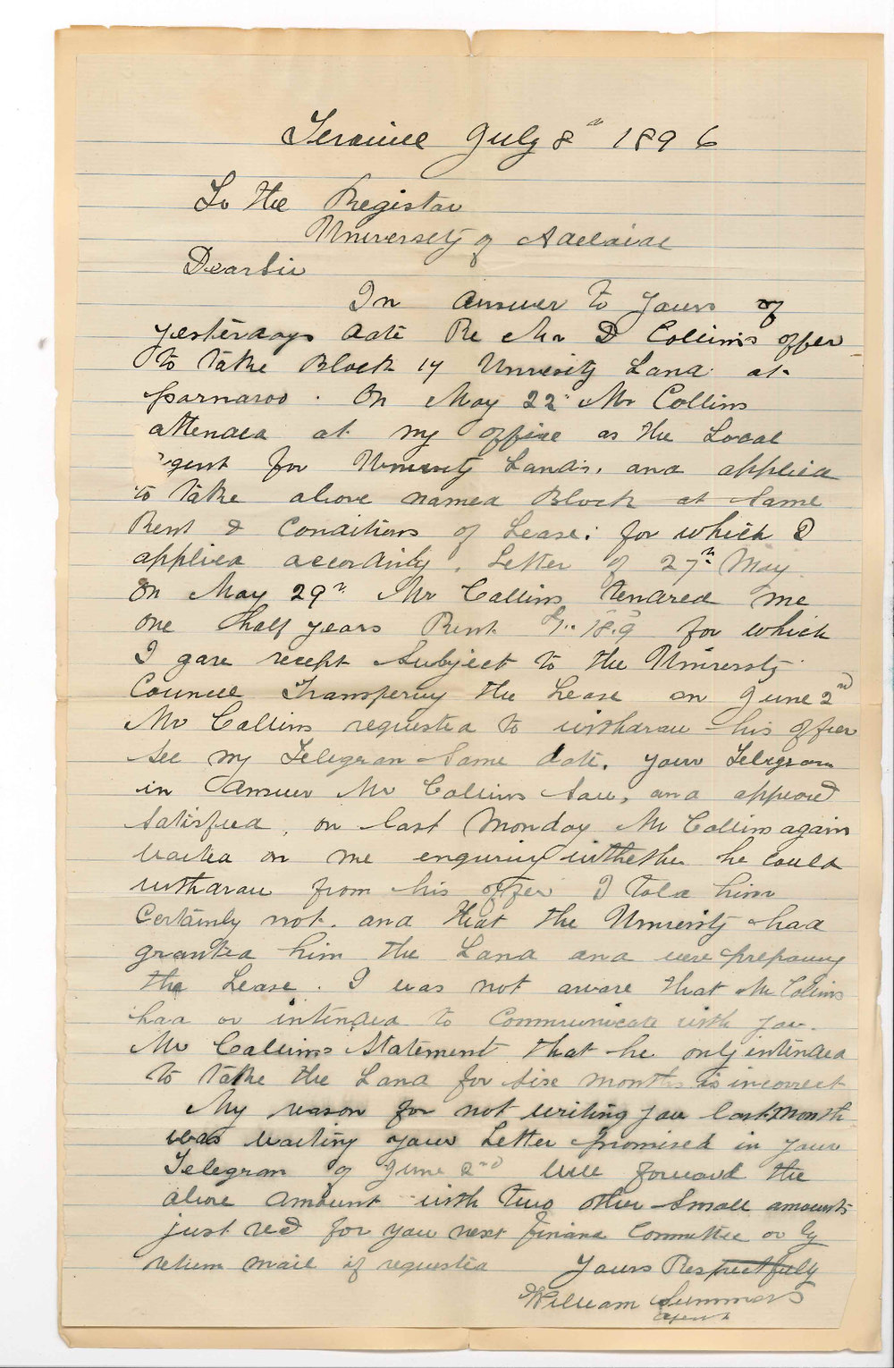 William Summers - Terowie - Collins withdrawn application for lease