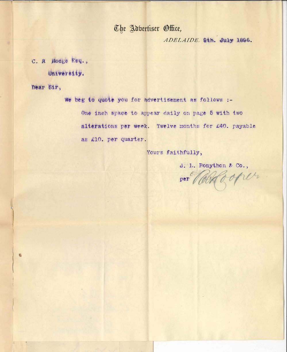 J L Bonython and Co - The Advertiser and The Register - Estimate for daily advertisement