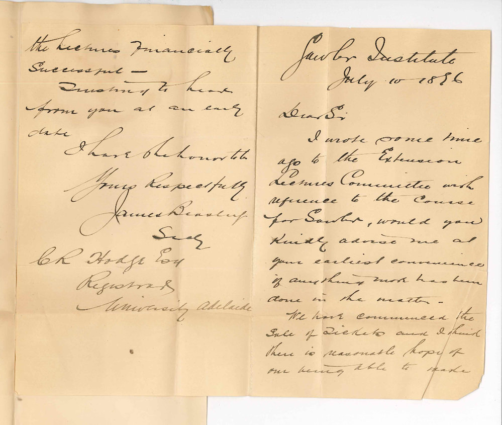 James Beasley - Secretary - Gawler Institute - Course of Extension Lectures for Gawler