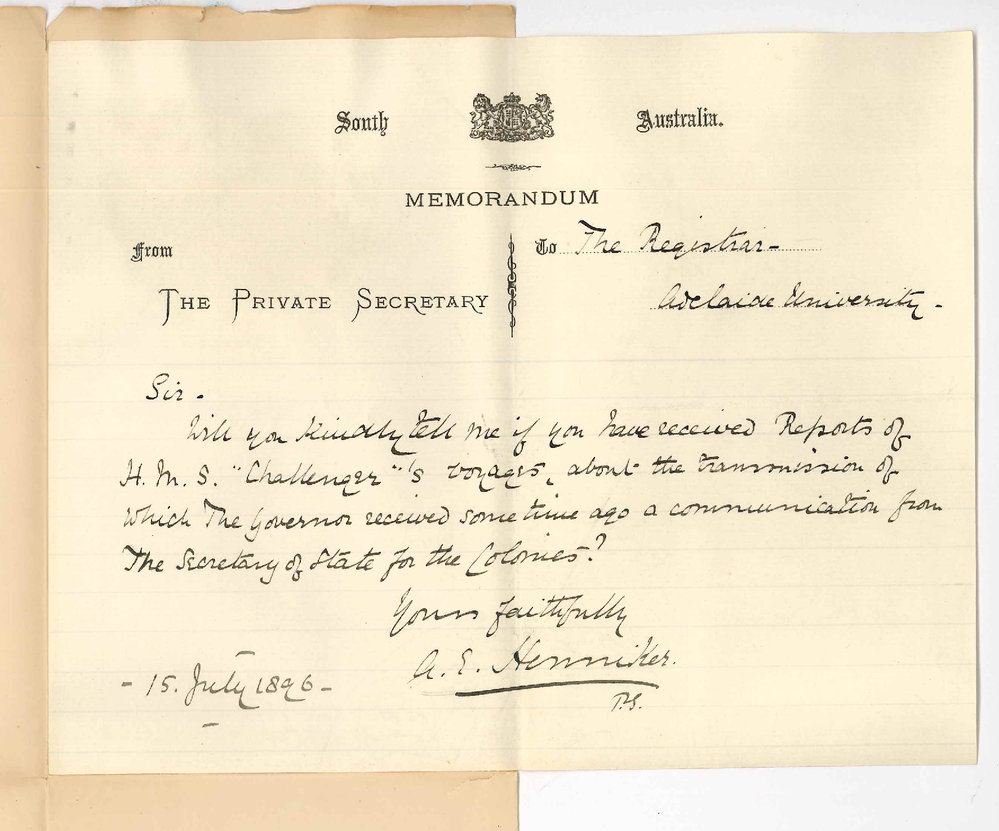 Captain A E Henniker - Government House - Asks if Challenger Reports been received